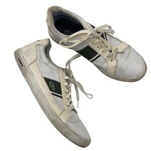 LACOSTE Europa Twd Leather Lace Sneakers Mens Sz 13 White Green Luxury Preppy‎